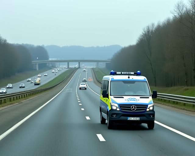 Vozidlo Policie ČR při dálniční kontrole.